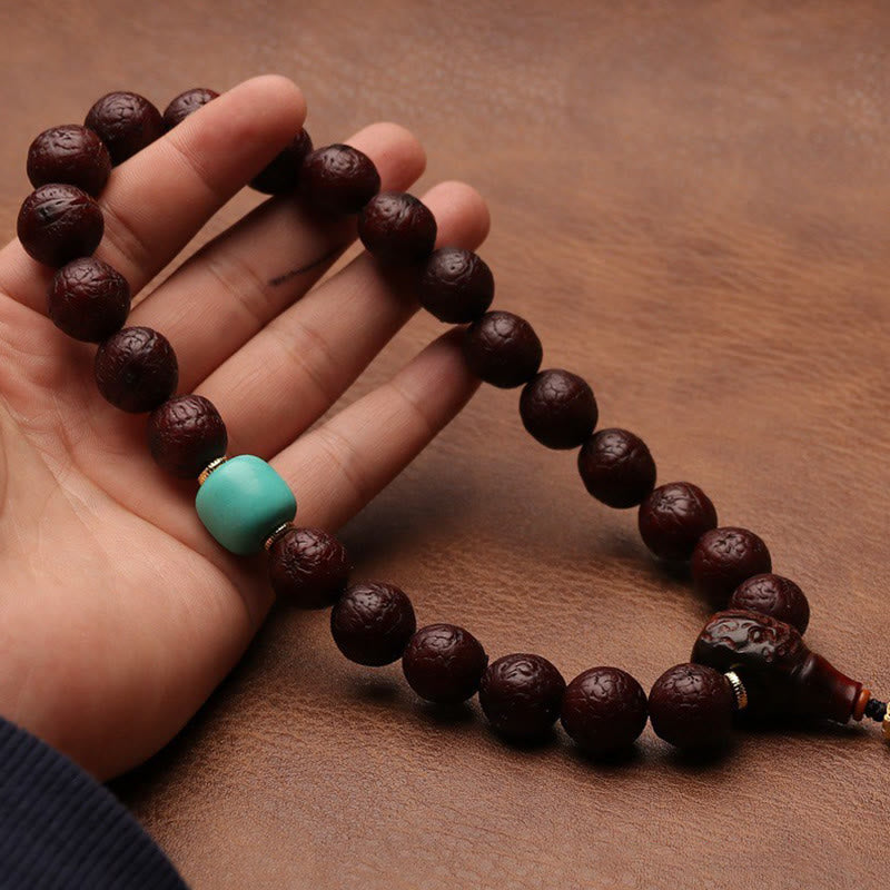 KarmaRipple's Tibetan Bodhi Seed Agate Bead Fortune Wealth Tassel Talisman Wrist Mala p24