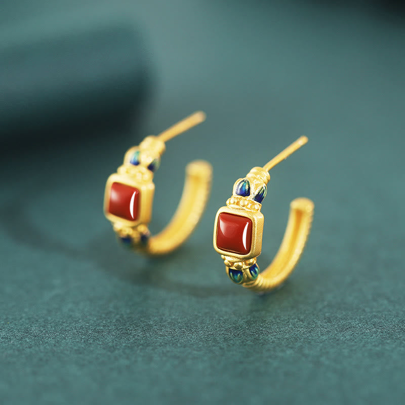 KarmaRipple's 925 Sterling Silver Red Agate Lotus Confidence Calm Stud Earrings p9