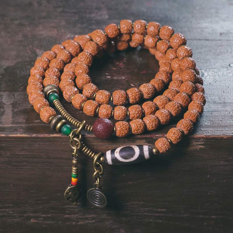 KarmaRipple's 108 Mala Rudraksha Beadwork Bodhi Seed Dzi Bead Fortune Auspiciousness Tassel Bracelet p14