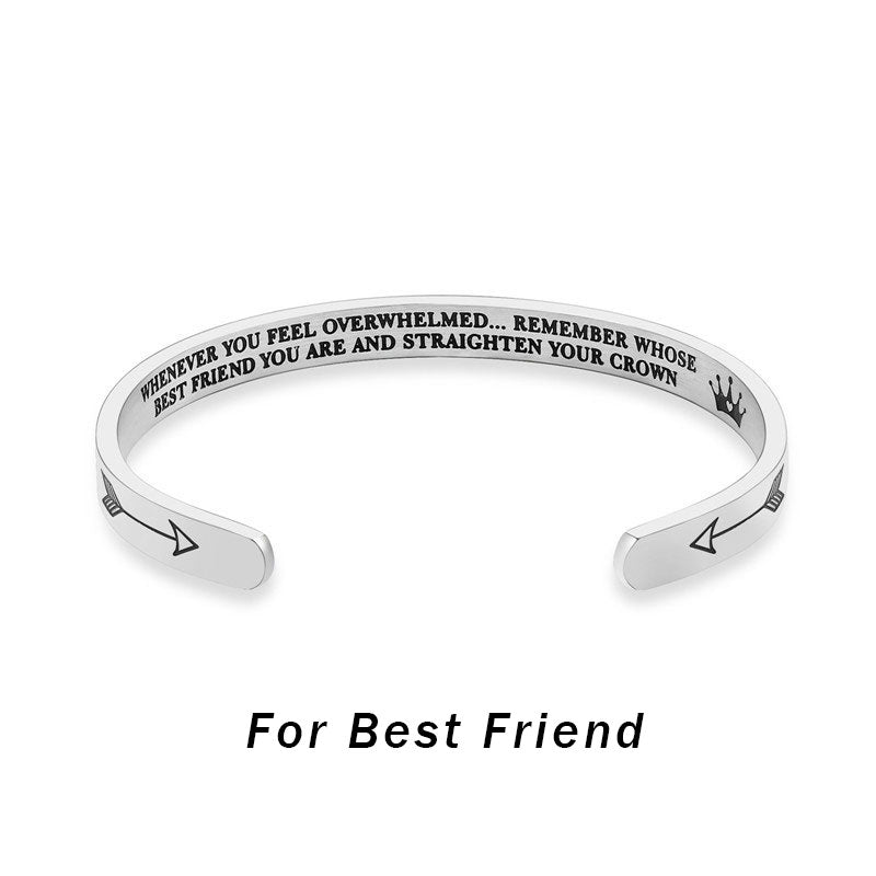 KarmaRipple's Inspirational Bracelets Personalized Gift for Her Him Engraved Mantra Cuff Bangle Crown Jewelry p7