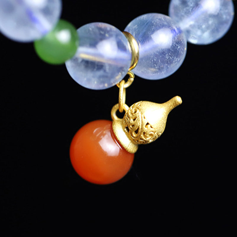 KarmaRipple's Aquamarine Red Agate Peace Gourd Talisman Bracelet p15