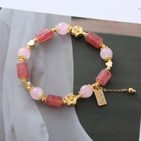 KarmaRipple's Strawberry Quartz Pink Gemstone Love Heart Flower Positive Bracelet