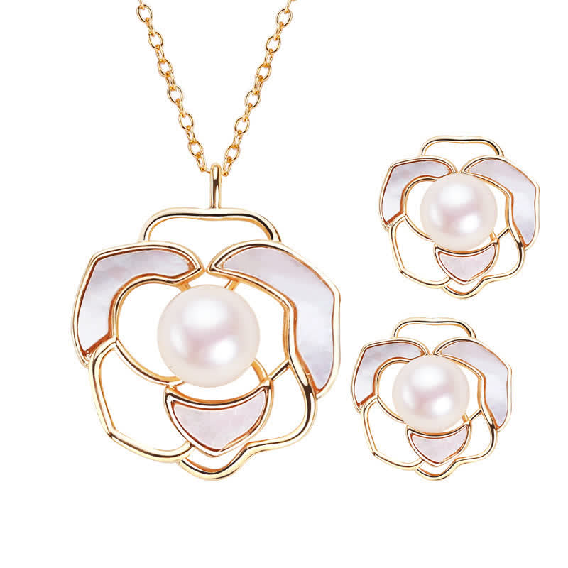 KarmaRipple's 925 Sterling Silver Pearl Camellia Pattern Happiness Pendant Necklace Earrings p5