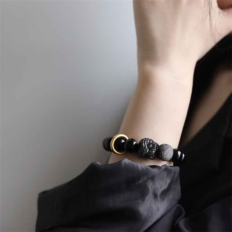 KarmaRipple's Black Obsidian Silver Sheen Obsidian Lion Strength Bracelet p5