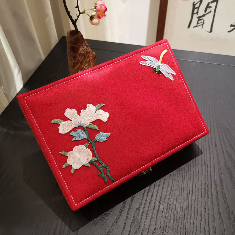 KarmaRipple's Flowers Dragonfly Jewelry Box Organizer Single Layer Jewelry Storage Box Flannel Box p20