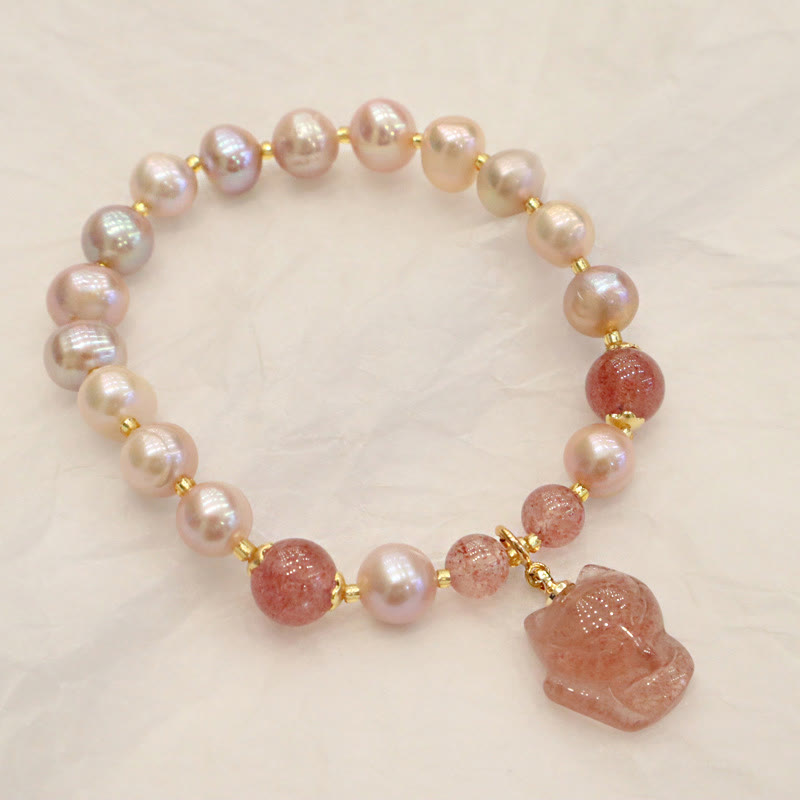 KarmaRipple's Authentic Pearl Strawberry Quartz Cute Fox Love Balancing Talisman Bracelet p9