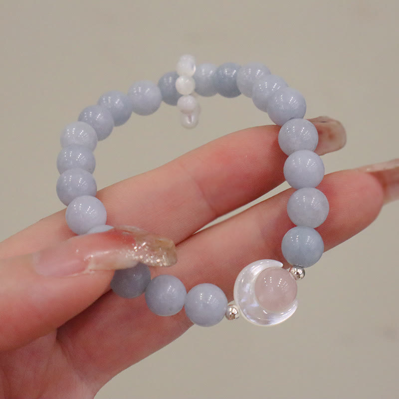 KarmaRipple's 925 Sterling Silver Authentic Amethyst Aquamarine Pink Gemstone Cat's Eye Balancing Crescent Moon Bracelet p10