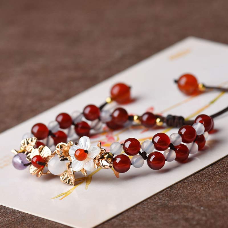 KarmaRipple's Green Aventurine Garnet Bead Flower Petal Fortune Bracelet p18