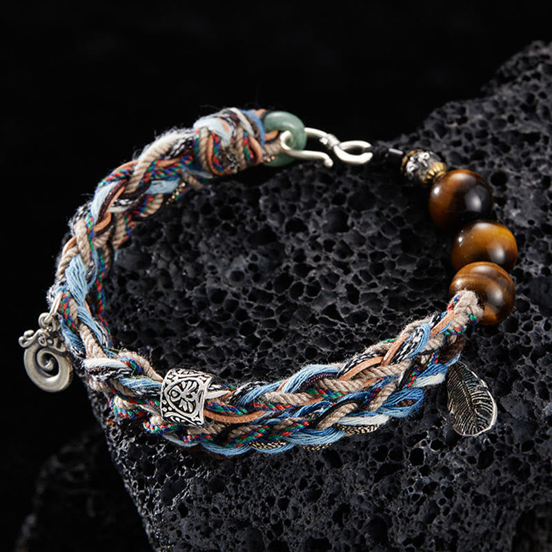 KarmaRipple's 925 Sterling Silver Tiger's Eye Colorful Cotton Rope Handmade Willpower Bracelet p2