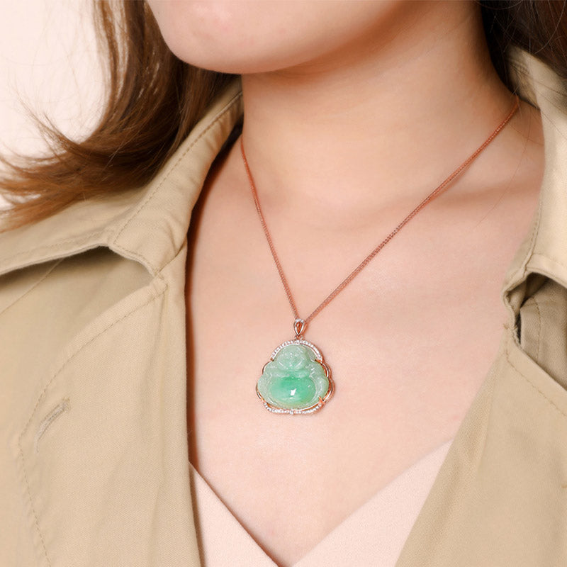 KarmaRipple's 925 Sterling Silver Laughing Buddha Authentic Jade Prosperity Pendant Chain Necklace p5