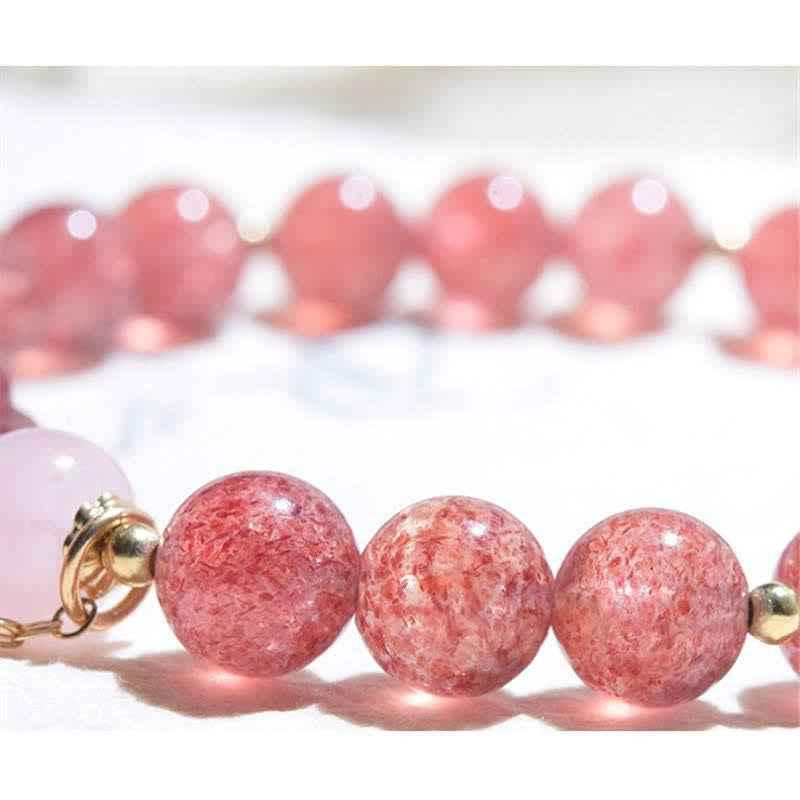 KarmaRipple's Authentic Strawberry Quartz Pink Gemstone Fortunate Cat Paw Love Bracelet p7