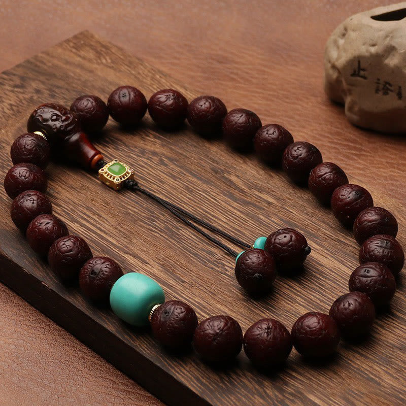 KarmaRipple's Tibetan Bodhi Seed Agate Bead Fortune Wealth Tassel Talisman Wrist Mala p27