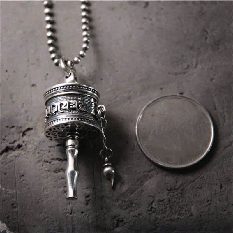 KarmaRipple's 925 Sterling Silver Om Mani Padme Hum Prayer Wheel Purity Rotatable Pendant Necklace p5