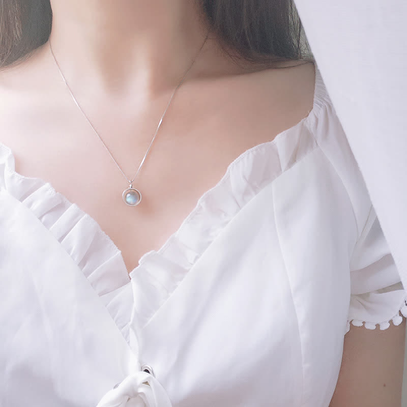 KarmaRipple's 925 Sterling Silver Moonstone Love Planet Rotatable Pattern Pendant Necklace p4