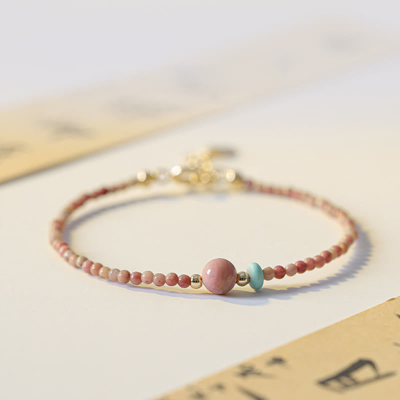 KarmaRipple's 14K Gold Plated Authentic Rhodonite Loving Energy Chain Bracelet p2