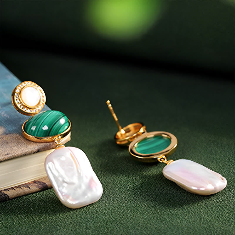 KarmaRipple's 925 Sterling Silver Authentic Baroque Pearl Malachite Balancing Wisdom Drop Earrings p6