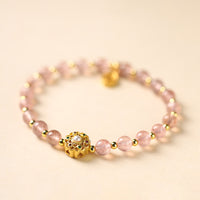 KarmaRipple's 14K Gold Plated Authentic Strawberry Quartz Labradorite Sun Stone Fu Character Positive Talisman Bracelet
