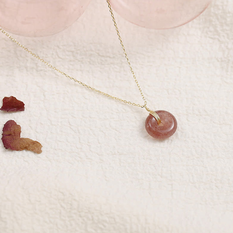 KarmaRipple's 925 Sterling Silver Strawberry Quartz Balancing Positive Pendant p1