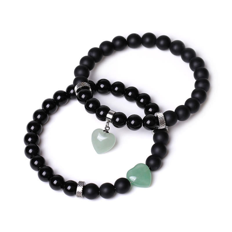 KarmaRipple's 2Pcs Black Onyx Gemstone Stone Love Heart Protection Support Pair Bracelet p5