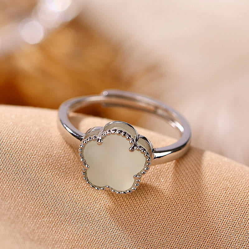 KarmaRipple's 925 Sterling Silver Plated Gold Authentic Hetian Jade Flower Fortune Pendant Necklace Ring Set p4