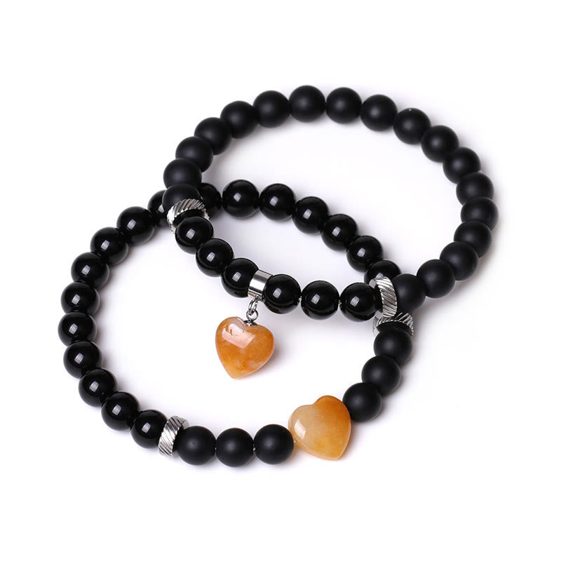 KarmaRipple's 2Pcs Black Onyx Gemstone Stone Love Heart Protection Support Pair Bracelet p26