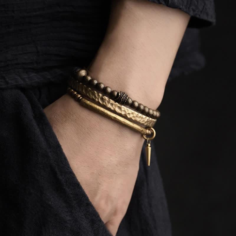 KarmaRipple's Lava Rock Stone Bronze Balance Cuff Bracelet Bangle p5