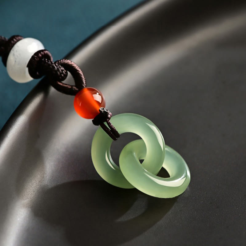 KarmaRipple's Authentic Hetian Cyan Jade Ivory Jade Double Peace Buckle Success Pendant Necklace p5