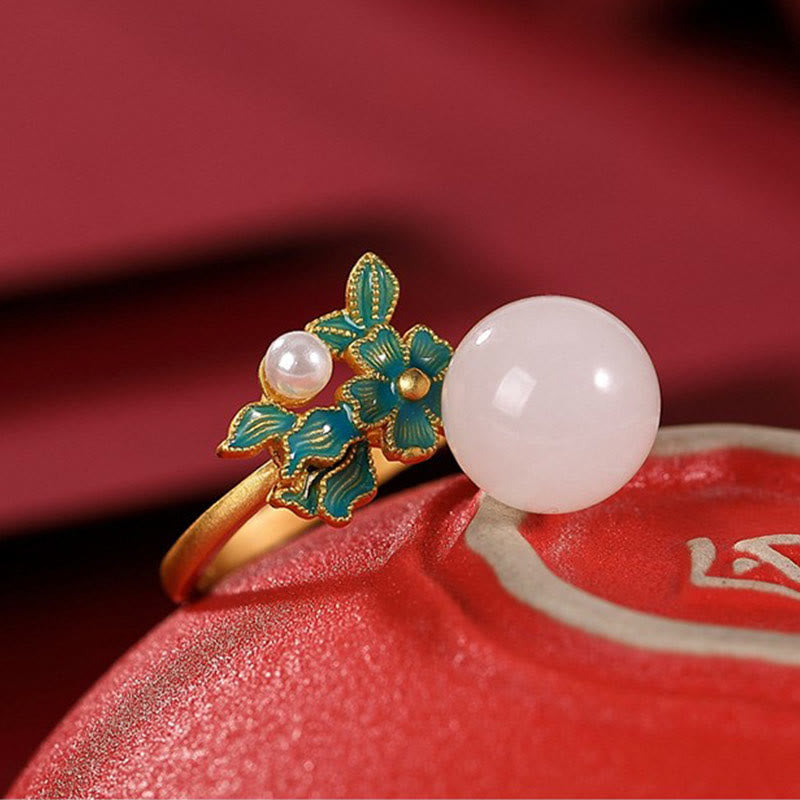 KarmaRipple's Ivory Jade 925 Sterling Silver Pearl Flower Blessing Pendant Necklace Ring Earrings p11