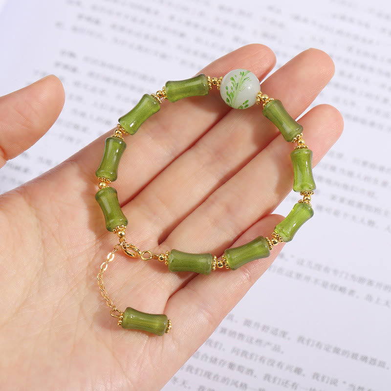KarmaRipple's Green Bamboo Pattern Liuli Gemstone'ss Agate Wealth Chain Bracelet p5