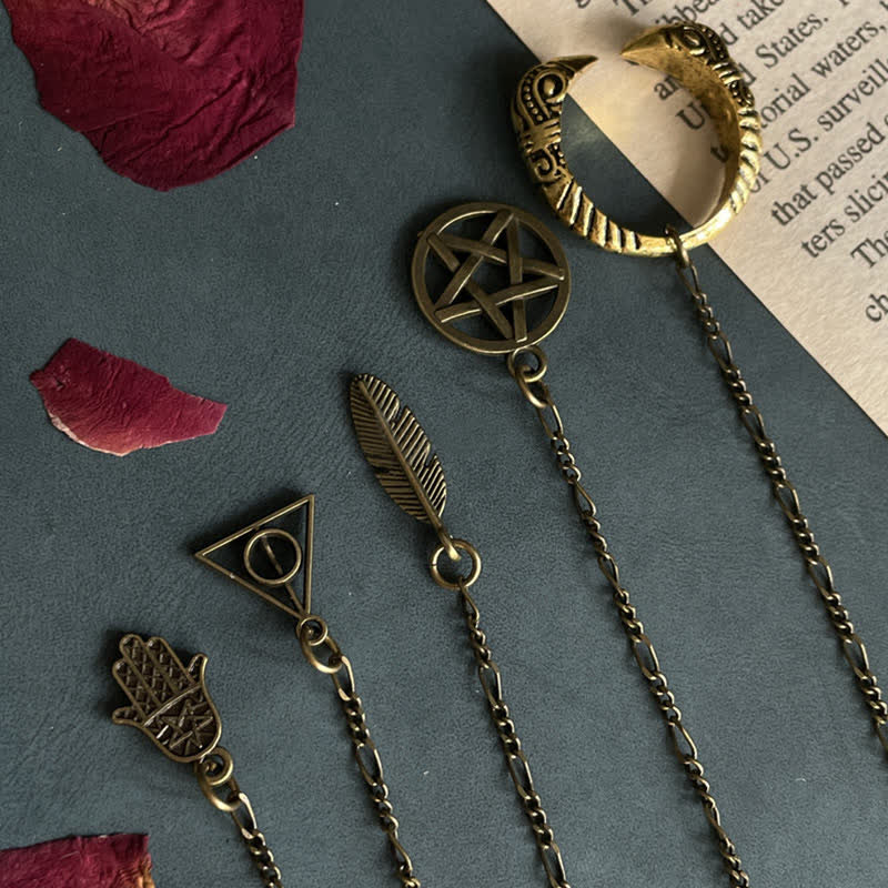 KarmaRipple's Pentagram Eye of God Feather Hamsa Bronze Balancing Pendant Necklace Pendulum p14