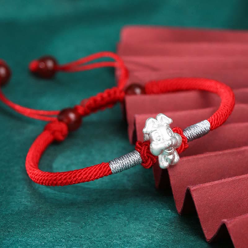 KarmaRipple's 999 Sterling Silver Chinese Zodiac Fortune Strength Red String Bracelet p24