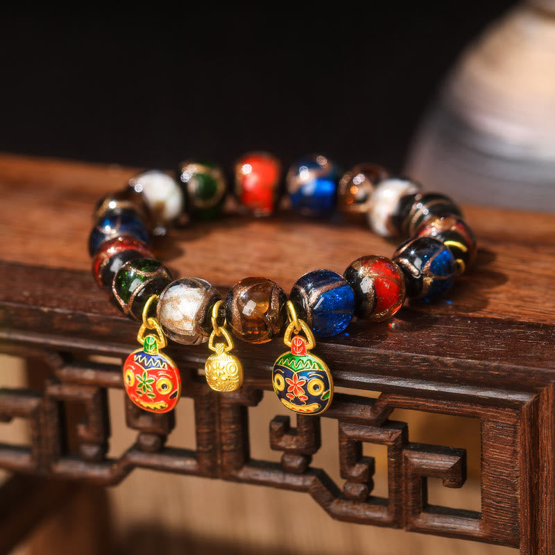KarmaRipple's Five Elements Gold Swallowing Beast Family Talisman Liuli Glass Bead Fortune Bracelet p19