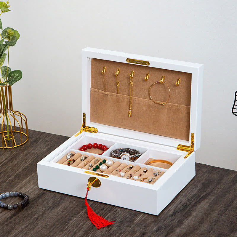 KarmaRipple's Vintage Wooden Jewelry Box Two-Layer Solid Wood Jewelry Storage Box p29