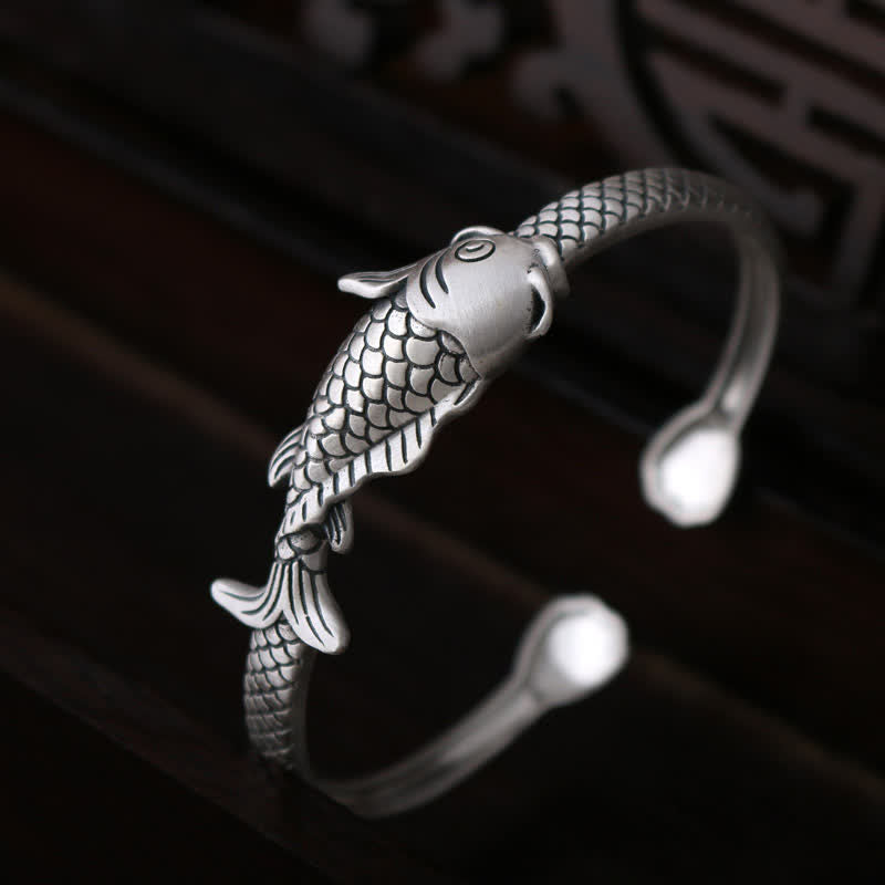 KarmaRipple's 990 Sterling Silver Koi Fish Lotus Fortune Wealth Bracelet Bangle p4