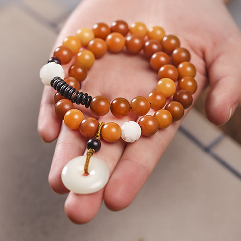 KarmaRipple's Cyan Bodhi Seed Lotus Jade Peace Buckle Wisdom Double Wrap Bracelet p17