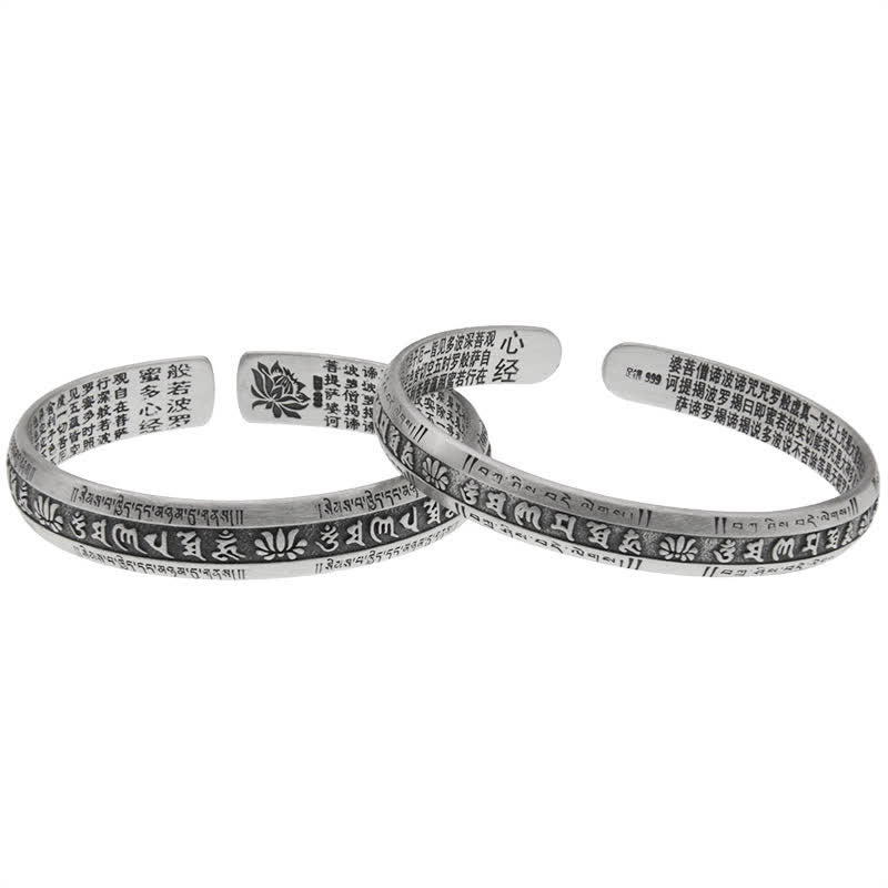 KarmaRipple's 999 Sterling Silver Om Mani Padme Hum Heart Sutra Lotus Peace Bracelet Bangle p8