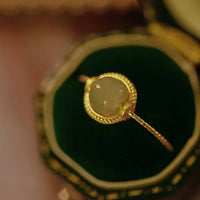 KarmaRipple's 14K Gold Plated Round Jade Fortune Prosperity Adjustable Ring