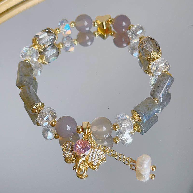 KarmaRipple's Amethyst Green Aventurine Strawberry Quartz Positive Elephant Talisman Bracelet p25