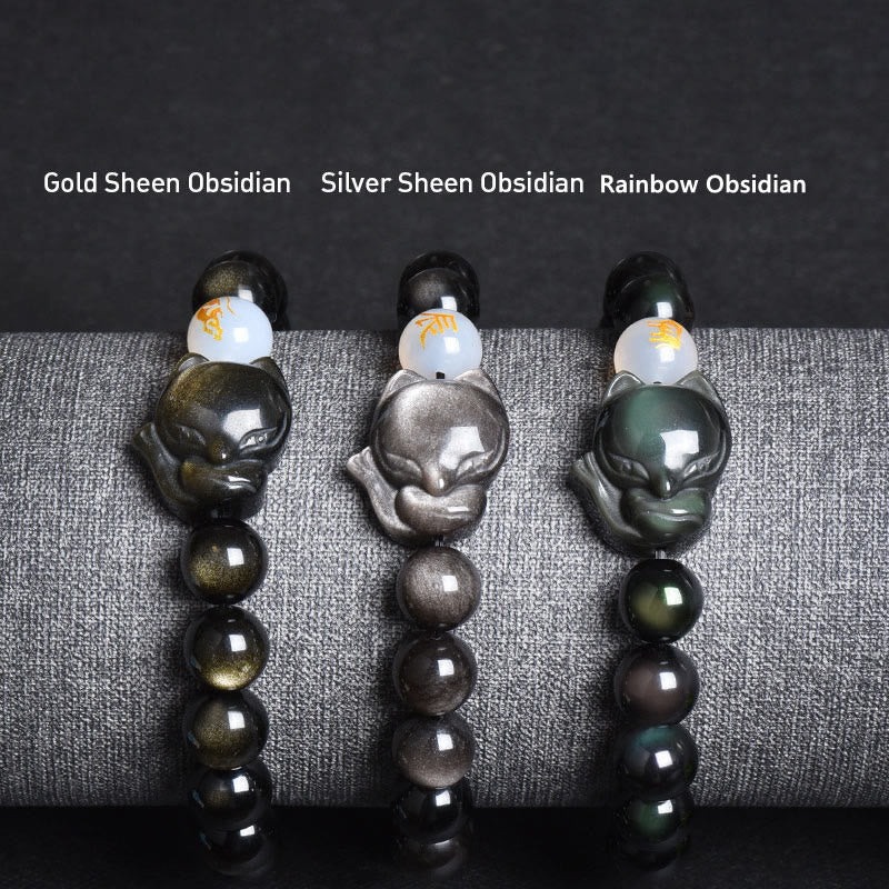 KarmaRipple's Authentic Rainbow Obsidian Gold Sheen Obsidian Silver Sheen Obsidian Fox Balancing Bracelet p9