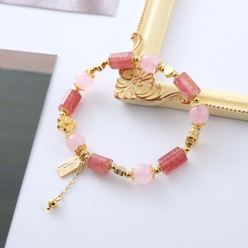 KarmaRipple's Strawberry Quartz Pink Gemstone Love Heart Flower Positive Bracelet p3