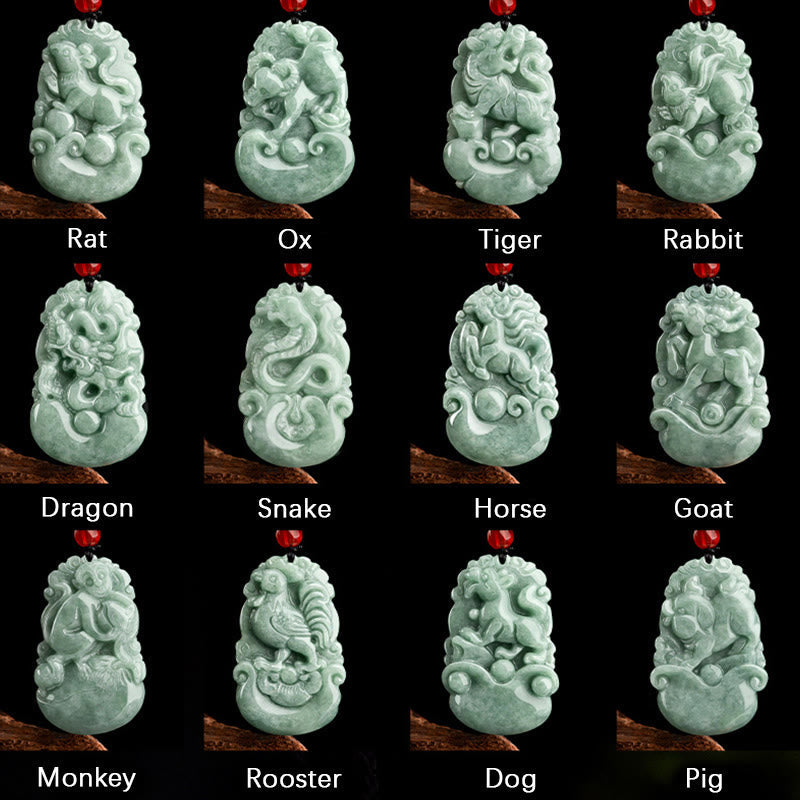 KarmaRipple's Authentic Green Jade 12 Chinese Zodiac Fortune Prosperity Pendant Necklace p22