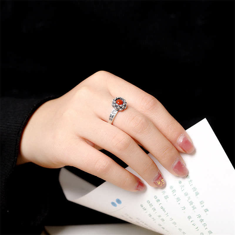 KarmaRipple's KarmaRipple's 25 Sterling Silver Lotus Red Agate Confidence Blessing Ring p3