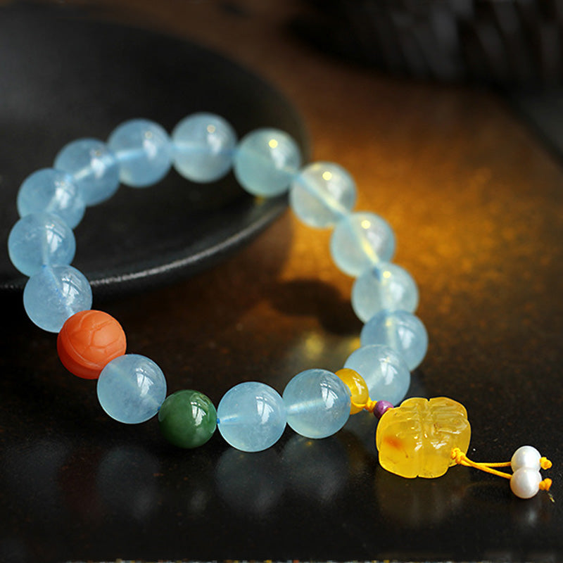 KarmaRipple's Authentic Aquamarine Amber Chinese Knotting Talisman Peace Bracelet p2