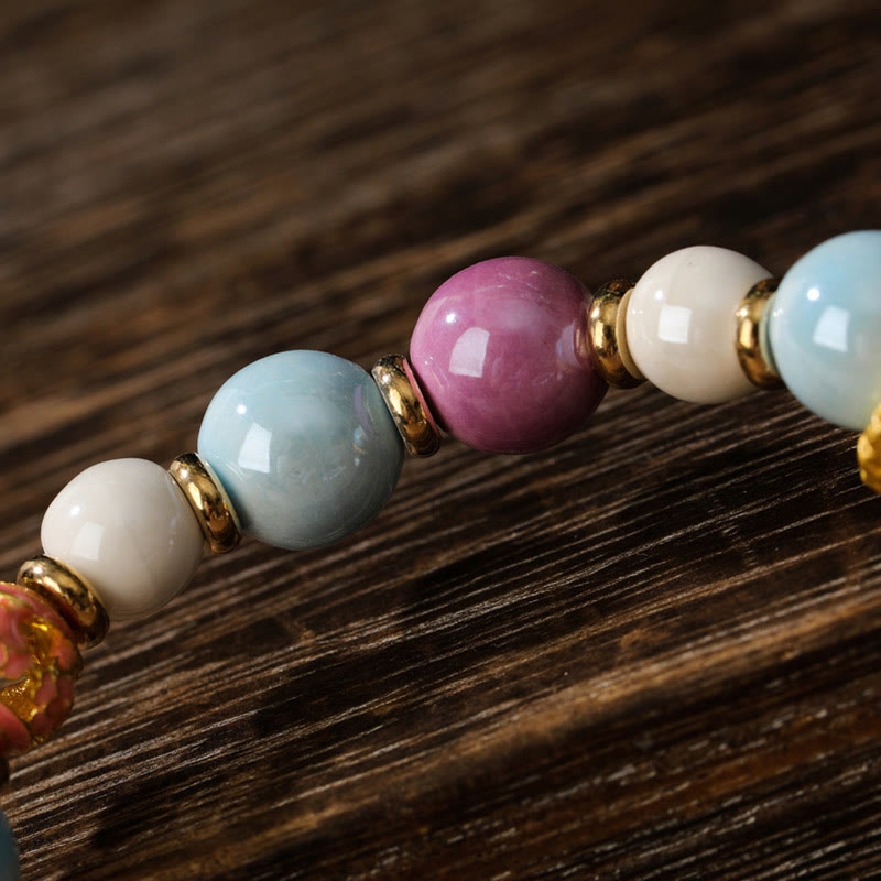 KarmaRipple's Tibetan Zakiram Goddess of Wealth Rabbit Lion Head Talisman Liuli Glass Incense Ash Porcelain Bead Protection Bracelet p8