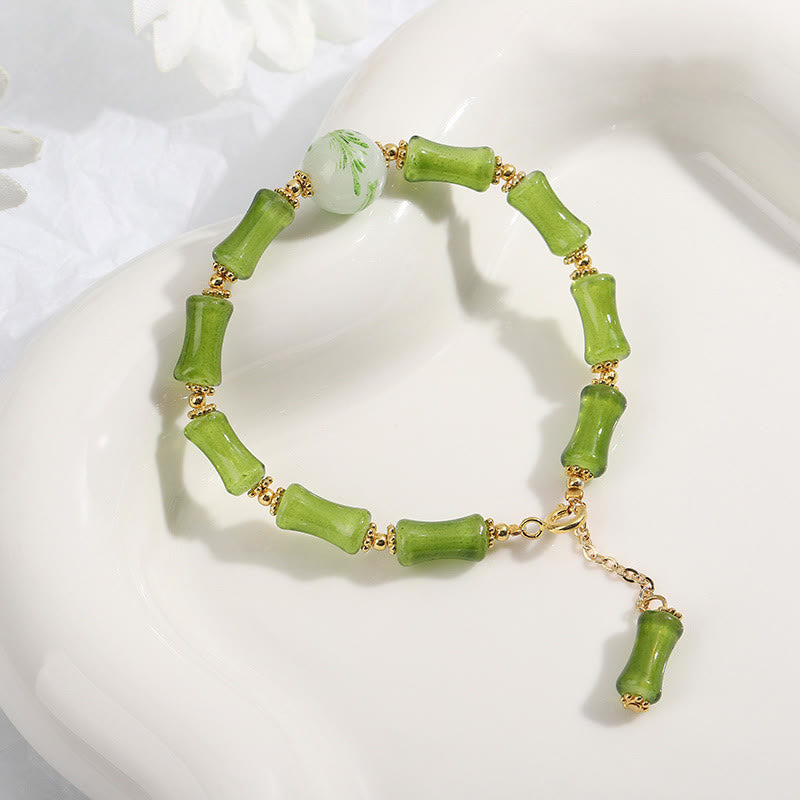KarmaRipple's Green Bamboo Pattern Liuli Gemstone'ss Agate Wealth Chain Bracelet p2