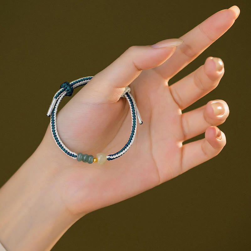 KarmaRipple's 925 Sterling Silver Hetian Jade Bead Abundance Woven Rope Bracelet p10