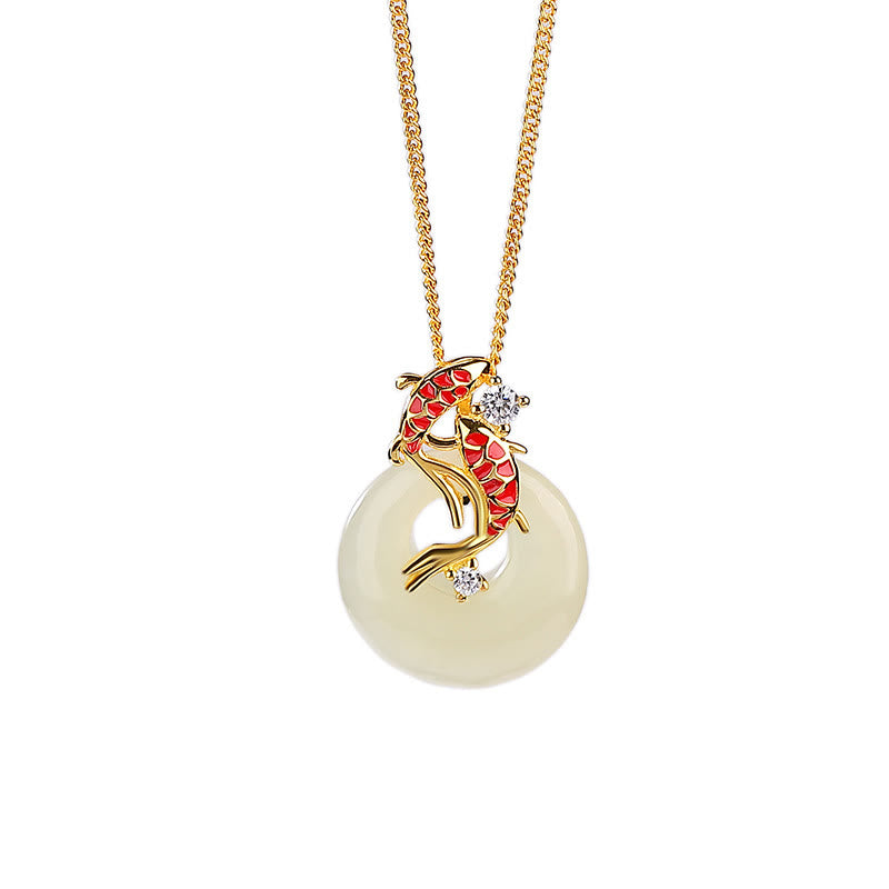 KarmaRipple's 925 Sterling Silver Hetian Jade Peace Buckle Koi Fish Fortune Pendant Necklace p4