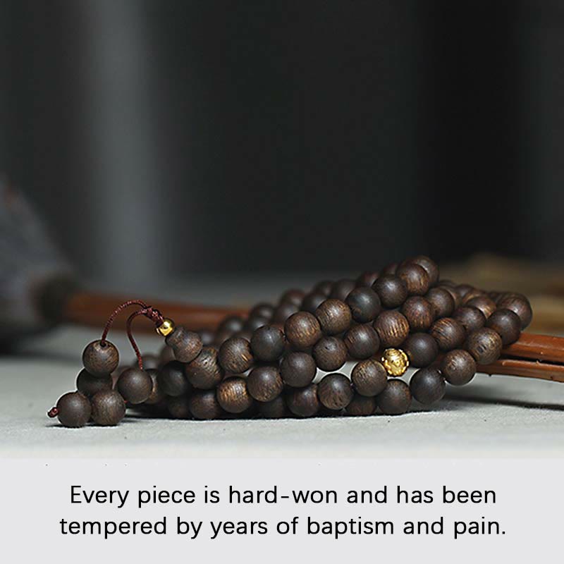 KarmaRipple's 108 Mala Beadwork 999 Pure Gold Beadwork Rare Brunei Agarwood Peace Strength Bracelet p14