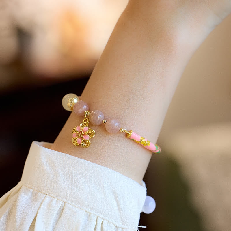 KarmaRipple's Authentic Sun Stone Golden Silk Jade Flower Talisman Wealth Bracelet Bangle p6