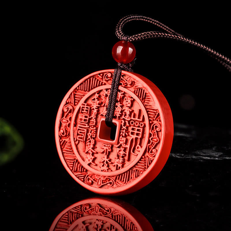 KarmaRipple's Authentic Cinnabar Mountain Ghosts Spend Money Bagua Design Blessing Pendant Necklace p4